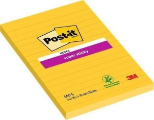 Samolepicí bloček "Super Sticky", žlutá, 102x152 mm, 75 listů, linkovaný, 3M POSTIT