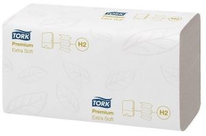 Ručníky, papírové, skládané, systém H2, TORK "Premium Interfolded", extra bílý