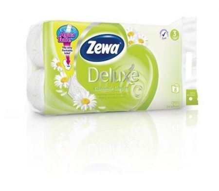 Toaletní papír, 3vrstvý, 8 rolí, ZEWA "Deluxe", heřmánek