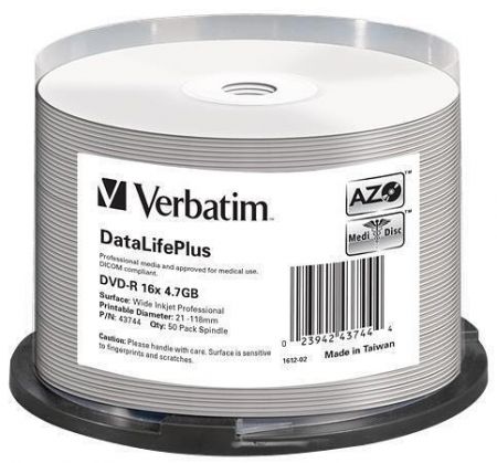 DVD-R 4,7GB, 16x, Printable, no-ID, Verbatim, 50-cake