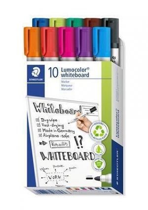 Popisovače na bílou tabuli "Lumocolor 351", 10 barev, 2 mm, kulatý hrot, STAEDTLER 351 B10