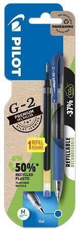 Gelové pero "G-2" + náplň, modrá, 0,32 mm, stiskací mechanismus, s náplní, PILOT, BL-G2-7-