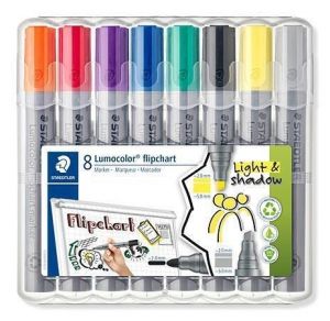 Popisovače na flipchart "Lumocolor 356", 8 barev, 2-5 mm, klínový hrot, STAEDTLER 356 SWP8