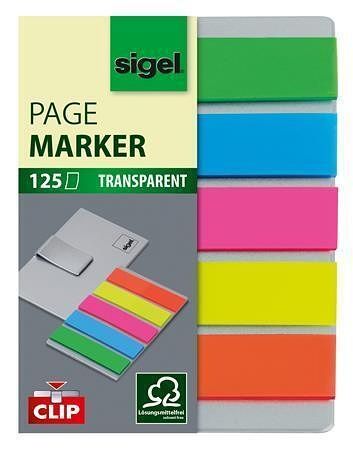 Záložky s klipem 5x25 lístků, 12x50 mm SIGEL "Brillant", mix barev