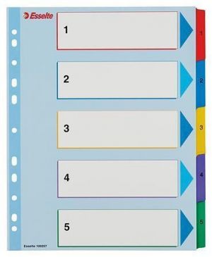 Zesílené rejstříky "Standard", popisovatelná titulní str., mix barev, karton, A4 Maxi, 1-5