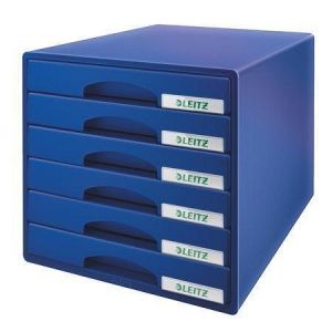 Zásuvkový box "Plus", modrá, plast, 6 zásuvek, LEITZ