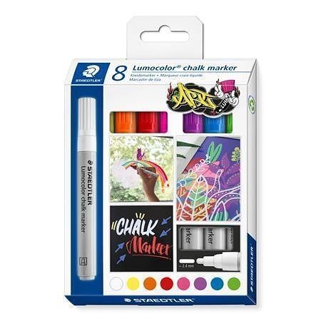 Křídový popisovač "Lumocolor 344", sada, 8 barev, 2,4 mm, kuželový hrot, STAEDTLER 344 C8
