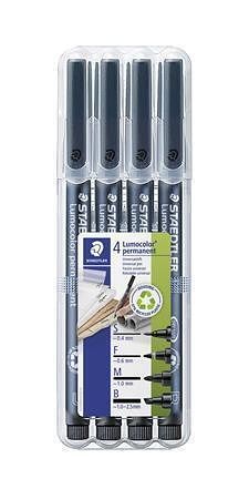 Permanentní popisovače "Lumocolor® 31", 4 různé šířky čar, černá, STAEDTLER 31-9WP4GS