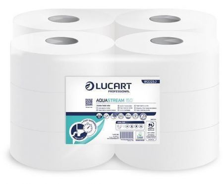 Toaletní papír "Aquastream 150", bílá, 2-vrstvý, jumbo role, průměr 19 cm, 150 m, LUCART
