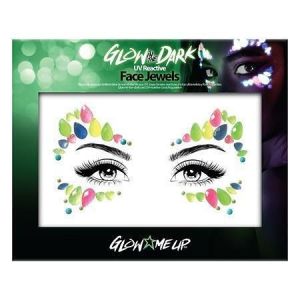 Sada šperků na obličej "Glow in the dark", neonové barvy, samolepicí, fluorescenční v UV s