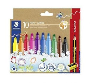 Fixy "Noris jumbo 328", 10 různých barev, sada, 3 mm, trojúhelníkové, + grafitová tužka a