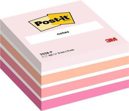 Samolepicí bloček, aquarell pink, 76x76 mm, 450 listů, 3M POSTIT