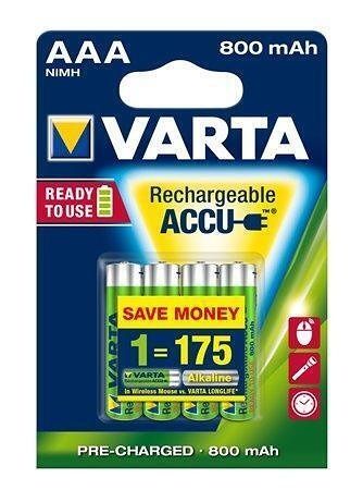 Nabíjecí baterie, AAA (mikrotužková), 4x800 mAh, přednabité, VARTA "Longlife Accu"