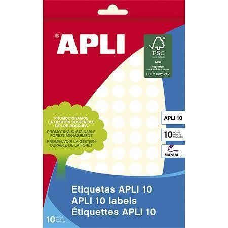 Etikety, kruhové, bílá, průměr 10mm, na ruční popis, 1260 ks/bal., APLI