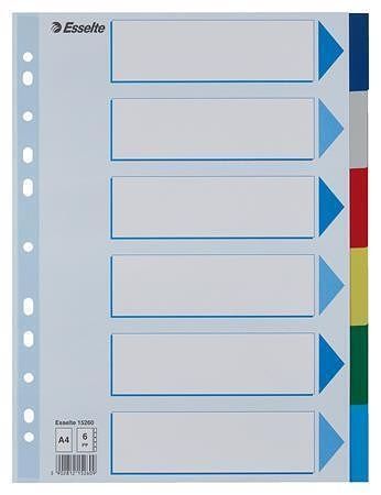 Barevné rozlišovače, mix barev, A4, plast, 6 dílů, ESSELTE