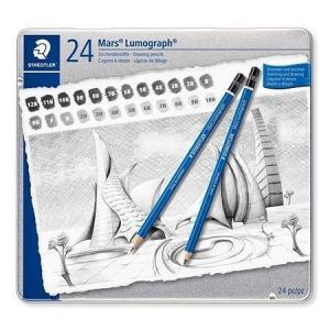 Grafitové tužky "Mars® Lumograph® 100", 24 tvrdostí, šestihranná, umělecká, STAEDTLER 100