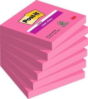 Samolepicí lístek "Super Sticky", růžová, 76 x 76 mm, 6 x 90 listů, 3M POSTIT 7100263208