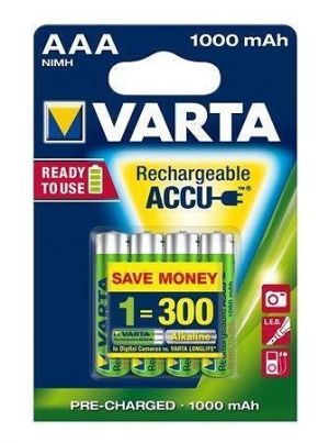 Nabíjecí baterie, AAA (mikrotužková), 4x1000 mAh, VARTA "Professional Accu"