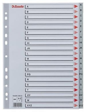 Rejstříky, šedá, A4, plast, A-Z, ESSELTE