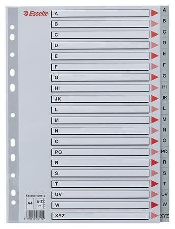 Rejstříky, šedá, A4, plast, A-Z, ESSELTE