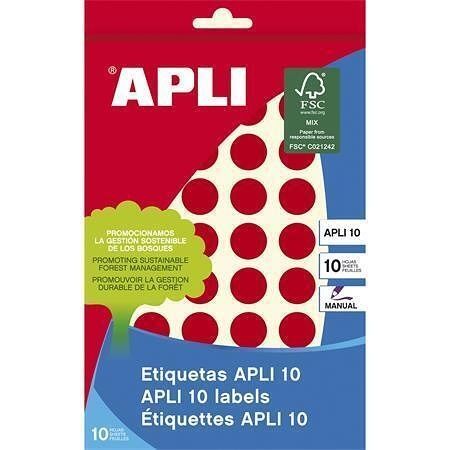 Etikety, kruhové, červená, průměr 16mm, na ruční popis, 432 ks/bal., APLI