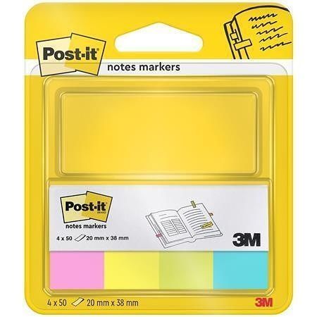 Samolepicí záložky, mix neonových barev, 20x38 mm, 4x50 listů, 3M POSTIT