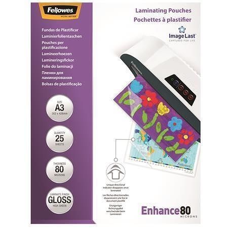 Laminovací fólie, lesklá, 80 micron, A3, FELLOWES