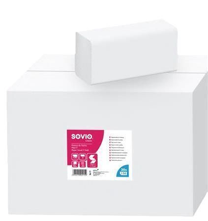 Papírové ručníky, bílá, 2-vrstvé, skládané V, 150 útržků, 21 x 25 cm, SOVIO PP20869/PP2109