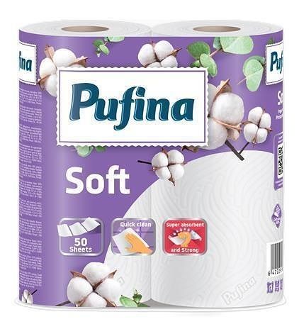 Papírové utěrky "Soft", 2-vrstvé, 50 útržků, 2 role, PUFINA PP20643