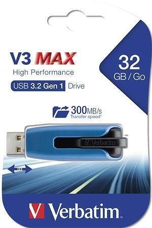 USB flash disk "V3 MAX", modrá-černá, 32GB, USB 3.0, 175/80MB/sec, VERBATIM