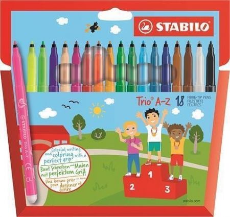 Fixy "Trio A-Z", sada, 18 různých barev, 0,7 mm, STABILO