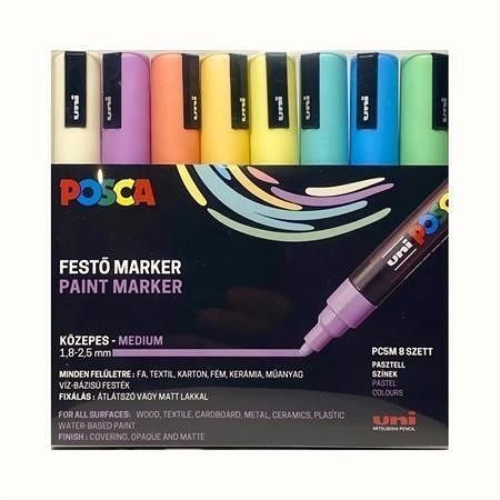 Akrylový popisovač "Posca PC-5M", 8 pastelových barev, sada, 1,8-2,5 mm, UNI 2UPC5MPASZTEL