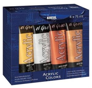 Sada Akrylová barva "EL GRECO", 4 barvy, metalické,75 ml v tubě, KREUL