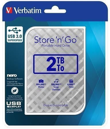 2,5" HDD (hard-drive), 2TB, USB 3.0, VERBATIM "Store 'n' Go, stříbrná