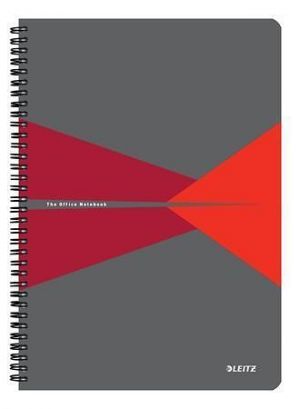 Blok "Office", šedo-červený, drátěná kroužková vazba, A4, linkovaný, 90 listů, plastový po