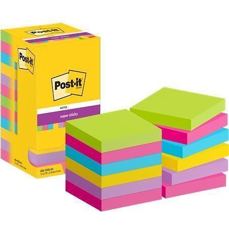 Samolepicí bloček "Super Sticky", mix barev, 76x76 mm, 12x90 listů, 3M POSTIT 