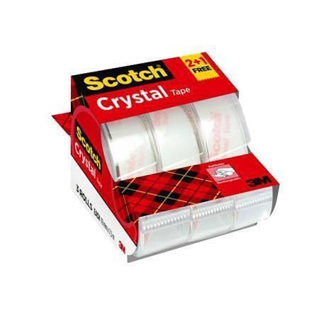 Lepicí páska s odvíječem "Crystal", 2+1 zdarma, 19 mm x 7,5 m, 3M SCOTCH