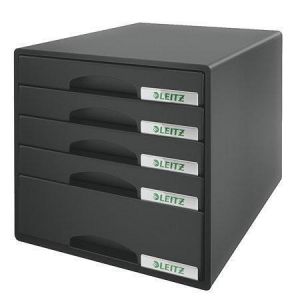 Zásuvkový box "Plus", černá, plast, 5 zásuvek, LEITZ