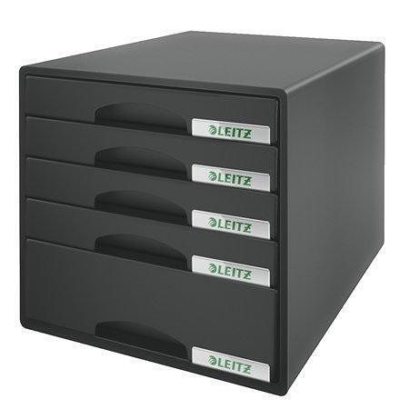 Zásuvkový box "Plus", černá, plast, 5 zásuvek, LEITZ