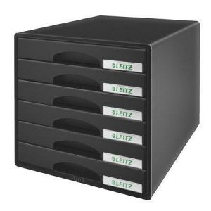 Zásuvkový box "Plus", černá, plast, 6 zásuvek, LEITZ