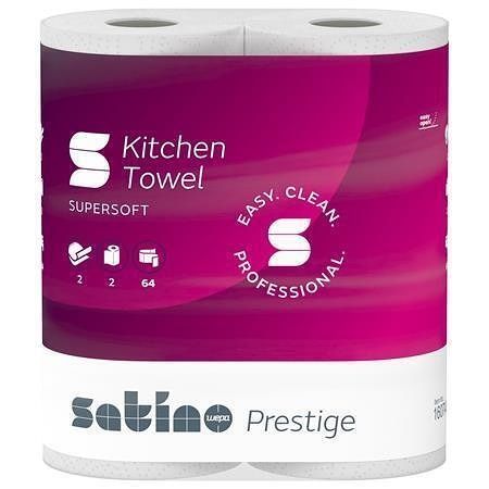 Papírové utěrky "Satino Prestige", bílá, 2-vrstvé, 64 útržků, 2 role, Satino 160740