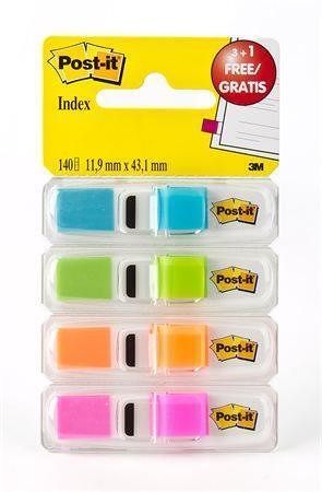 Záložky se zásobníkem, mix neonových barev, 4x35 listů, 12x43 mm, 3M POSTIT