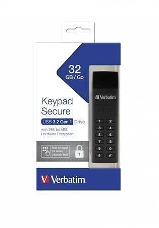 USB flash disk "Keypad Secure", USB 3.0, 32GB, šifrovaný heslem, 160/130Mb/s, VERBATIM