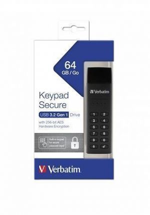 USB flash disk "Keypad Secure", USB 3.0, 64GB, šifrovaný heslem, 160/140Mb/s, VERBATIM