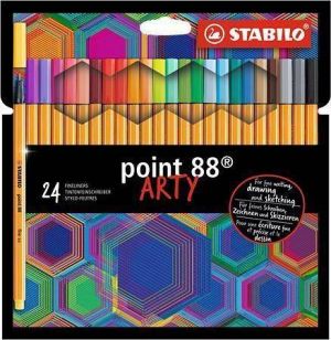 Linery "Point 88 ARTY", 24 různých barev, 0,4 mm, STABILO