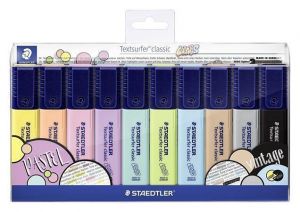 Zvýrazňovače "Textsurfer Classic Pastel", sada 10 různých barev, 1-5 mm, STAEDTLER