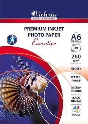 Fotografický papír "Executive", do inkoustové tiskárny, vysoce lesklý, 10x15cm, 260g, VICT