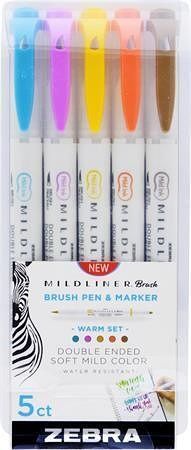 Štětcové fixy "Mildliner Warm", 5 barev, oboustranný, ZEBRA