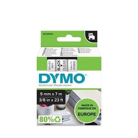 Páska, 9 mm x 7 m, DYMO "D1", průhledná-černá
