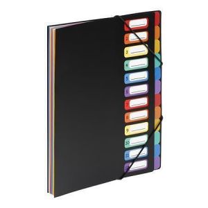 Spisové desky "Rainbow Class", černá, na gumičku, PP, 12 částí, VIQUEL